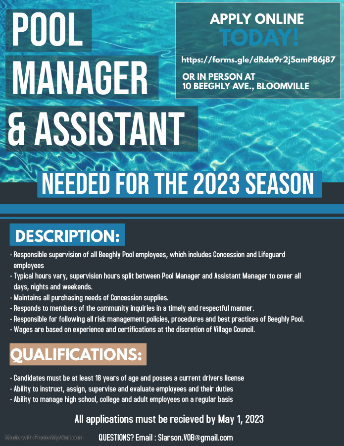 Pool Manager Needed